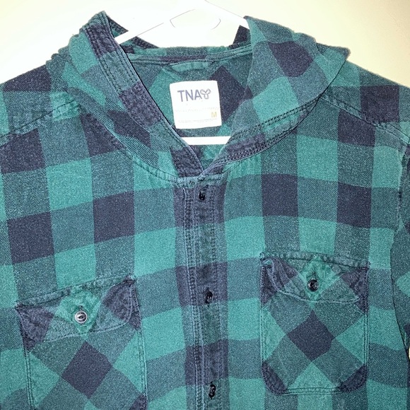 TNA Green and Black Button Down Shirt with Hood - Picture 3 of 13